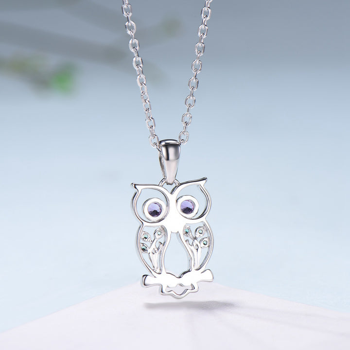 Elegant Owl Pendant Necklace Animal Inspired Amethyst Emerald Pendant Necklace Silver Yellow Gold Emerald Hollow Night Owl Anniversary Gift - PENFINE
