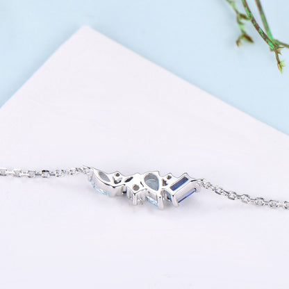Elegant Pear Shaped Aquamarine Bracelet Multi-Stone Baguette Blue Sapphire Lobster Claw Bracelet Silver Gold Art Deco Anniversary Gift Women - PENFINE