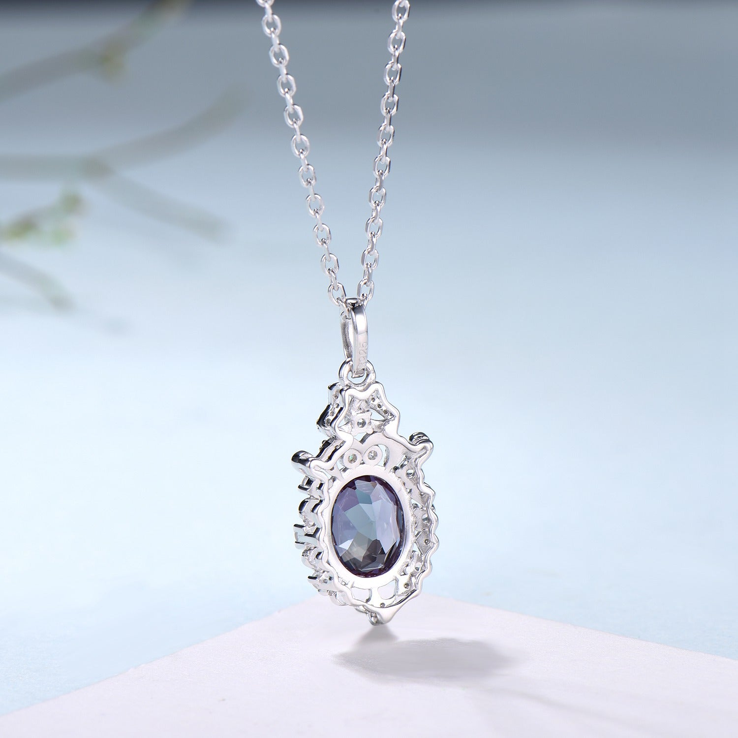 Vintage Alexandrite Moonstone Pendant Necklace Unique Retro Alexandrite Necklace Floral Flower Pendant June Birthstone Anniversary gift - PENFINE