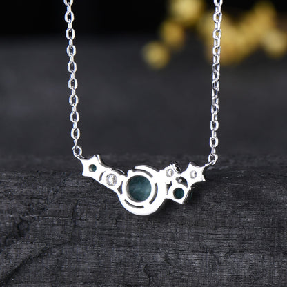 Moss Agate Star Moon Necklace Cluster Pendant Gifts For Women
