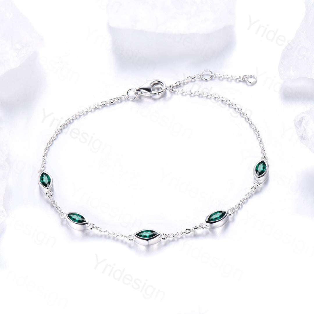 Dainty marquise cut Emerald bracelet bezel set - PENFINE