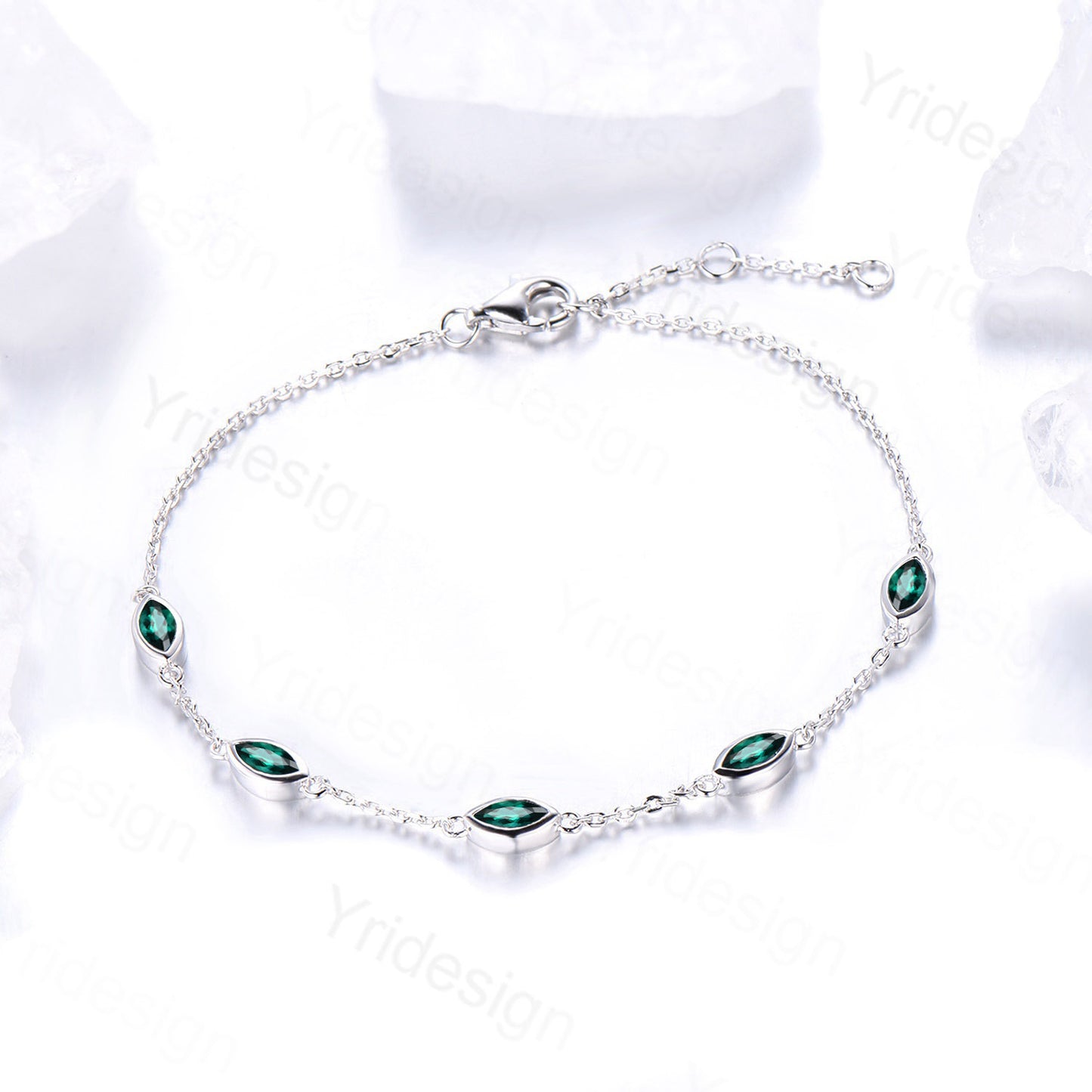 Dainty marquise cut Emerald bracelet bezel set - PENFINE