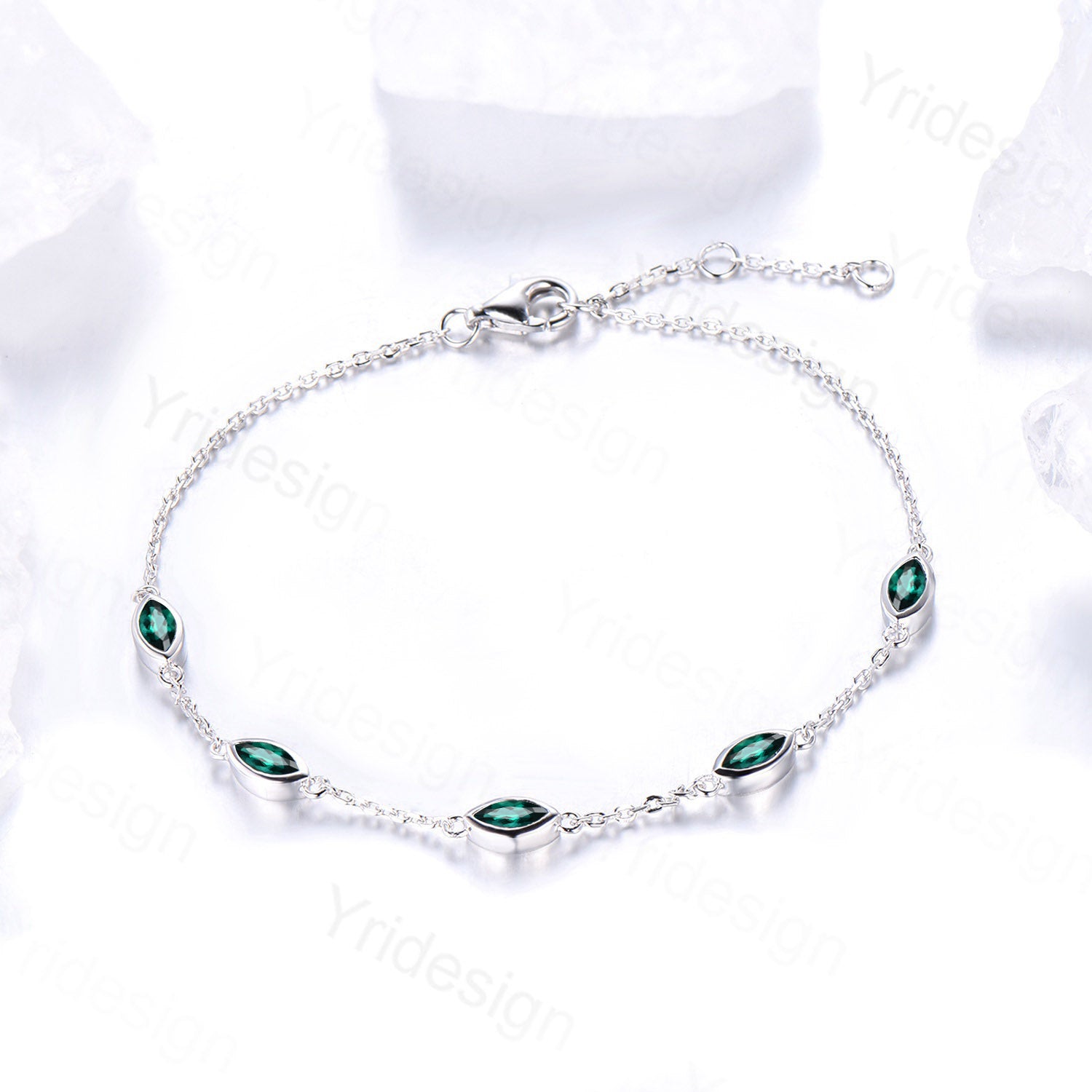 Dainty marquise cut Emerald bracelet bezel set - PENFINE