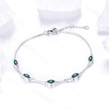 Dainty marquise cut Emerald bracelet bezel set - PENFINE