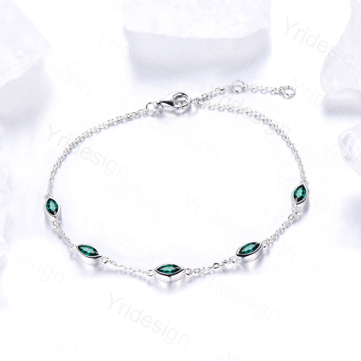 Dainty marquise cut Emerald bracelet bezel set - PENFINE