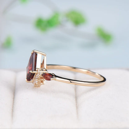 Art Deco Kite Cut Garnet Engagement Ring Vintage Marquise Garnet Wedding Ring Women Gold Promise Ring Valentine's Day Gift Christmas Gift - PENFINE