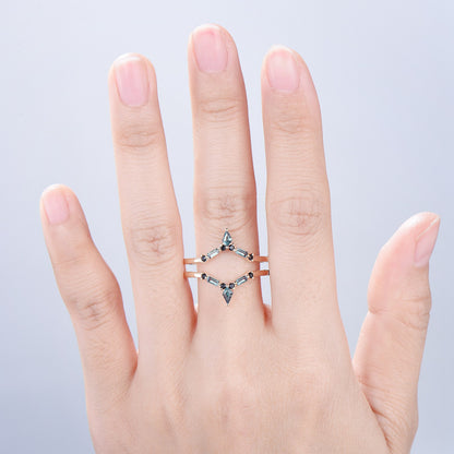 Alexandrite enhancer wedding band,solid 14k white gold double curved enhancer matching band, Floral personalized Women anniversary gift ring - PENFINE