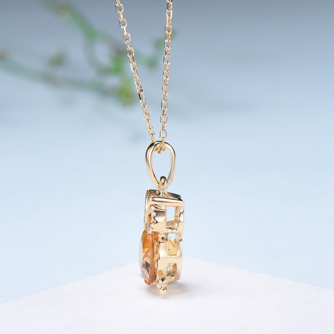 Unique Cute Owl Natural Citrine Wedding Necklace Sterling Silver Yellow Gold Mother's Pendant Animal Inspired Anniversary Gift for Daughter - PENFINE