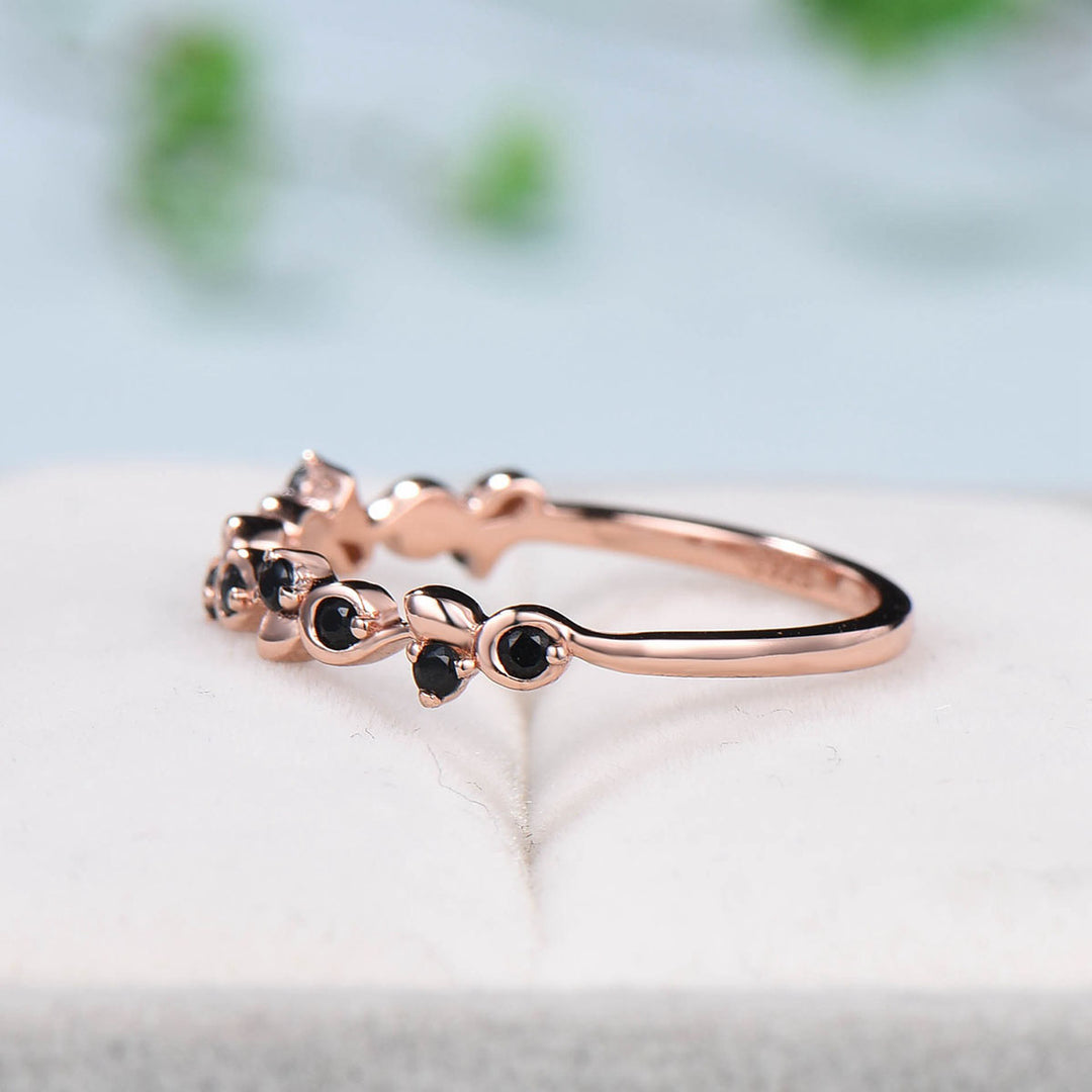 Retro Queen Wedding Band Vintage Black Spinel Stacking Ring For Women Rose Gold Art Deco fianc¨¦e Wedding Ring Anniversary Gift - PENFINE