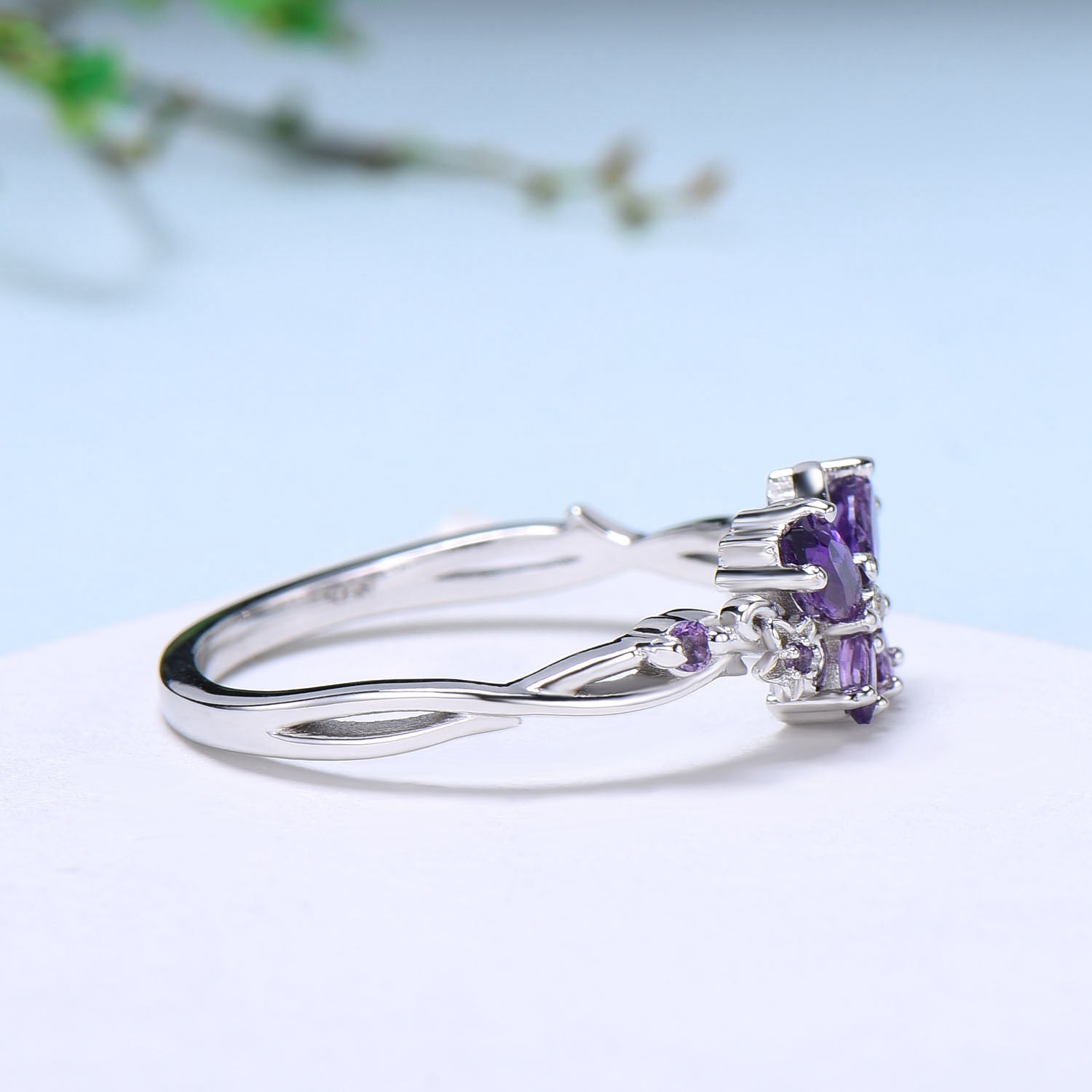Vintage Butterfly Amethyst Engagement Ring Unique marquise cut purple amethyst silver white gold flower promise ring anniversary gift women - PENFINE