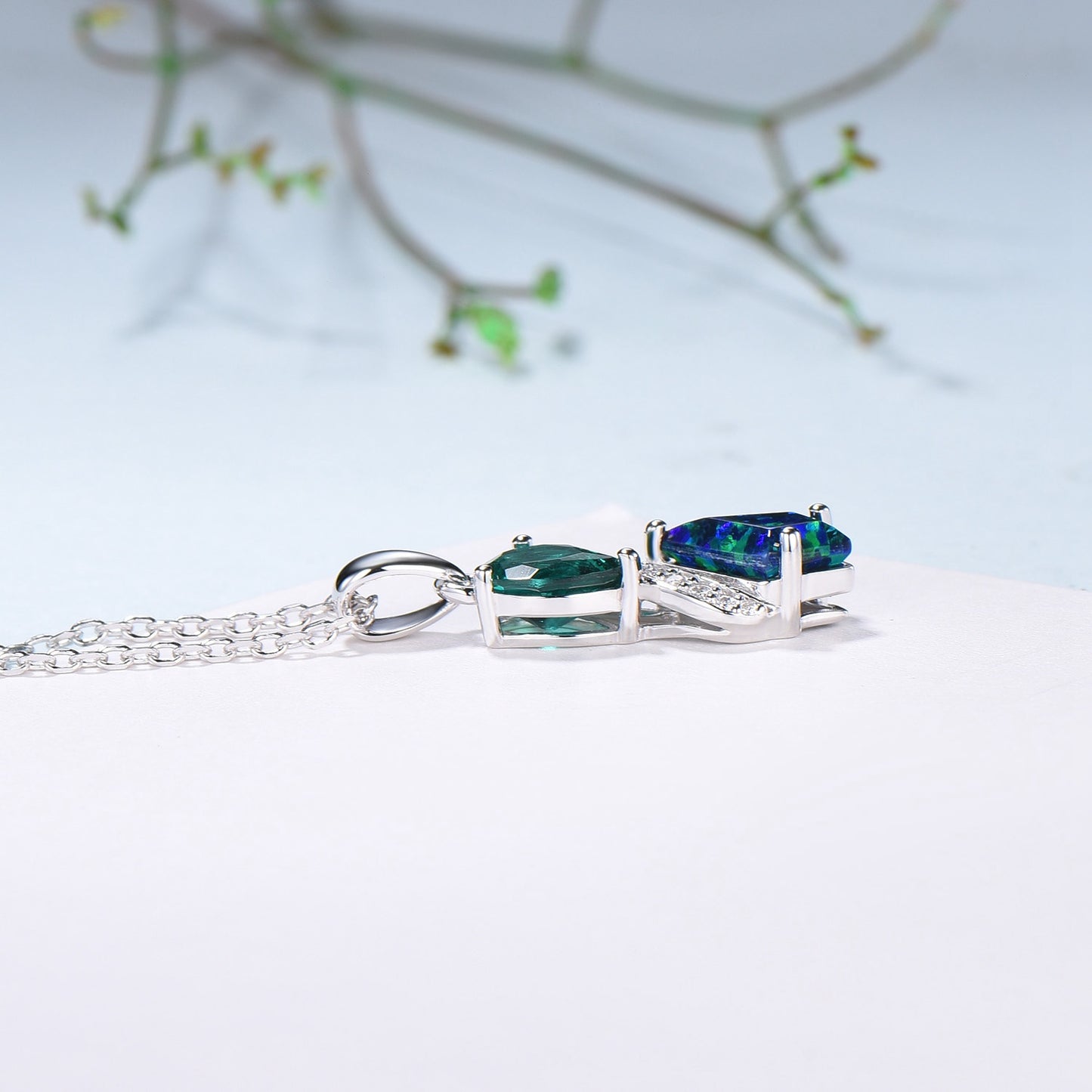 Unique Kite Cut Black Fire Opal Pendant Necklace Women Alternative Moissanite Pear Shaped Emerald Necklace Vintage Snake Anniversary Gifts - PENFINE