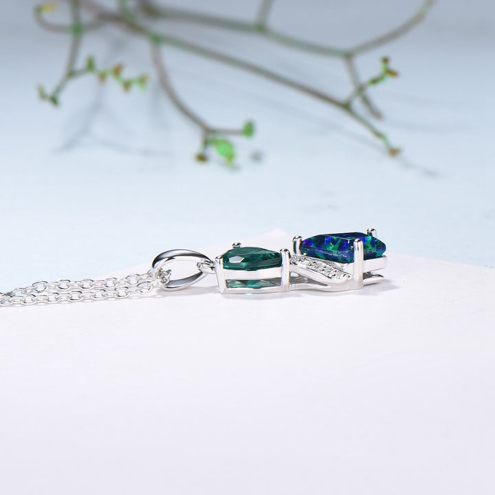 Unique Kite Cut Black Fire Opal Pendant Necklace Women Alternative Moissanite Pear Shaped Emerald Necklace Vintage Snake Anniversary Gifts - PENFINE