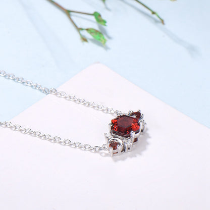 Vintage hexagon garnet pendant necklace cluster moissanite moon pendant necklace 14k/18k rose gold garnet necklace promise gift for women - PENFINE