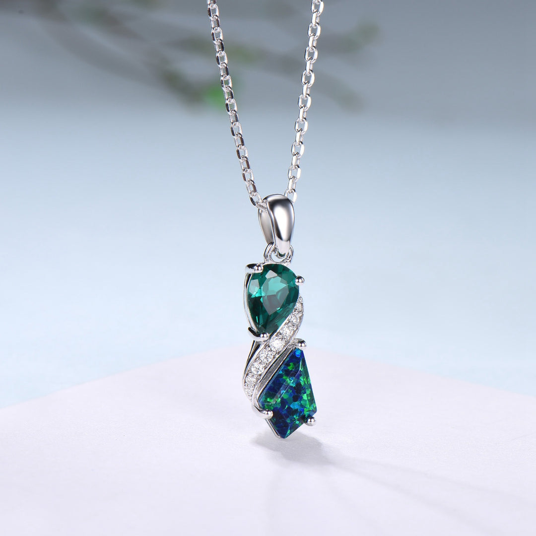 Unique Kite Cut Black Fire Opal Pendant Necklace Women Alternative Moissanite Pear Shaped Emerald Necklace Vintage Snake Anniversary Gifts - PENFINE