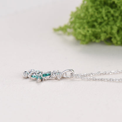 Emerald Green Crystal Butterfly Necklace, Floral Branch Pendant - PENFINE
