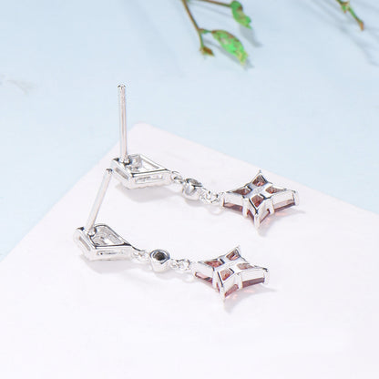 Kite Cut Natural Garnet Drop Earrings with Black Spinel & Moissanite Diamond - PENFINE