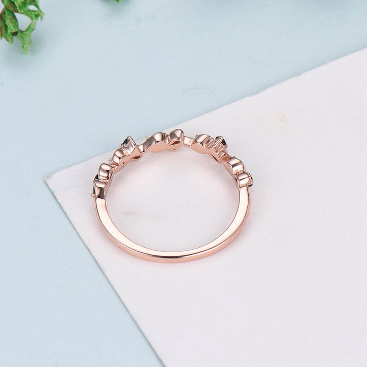 Retro Queen Wedding Band Vintage Black Spinel Stacking Ring For Women Rose Gold Art Deco fianc¨¦e Wedding Ring Anniversary Gift - PENFINE