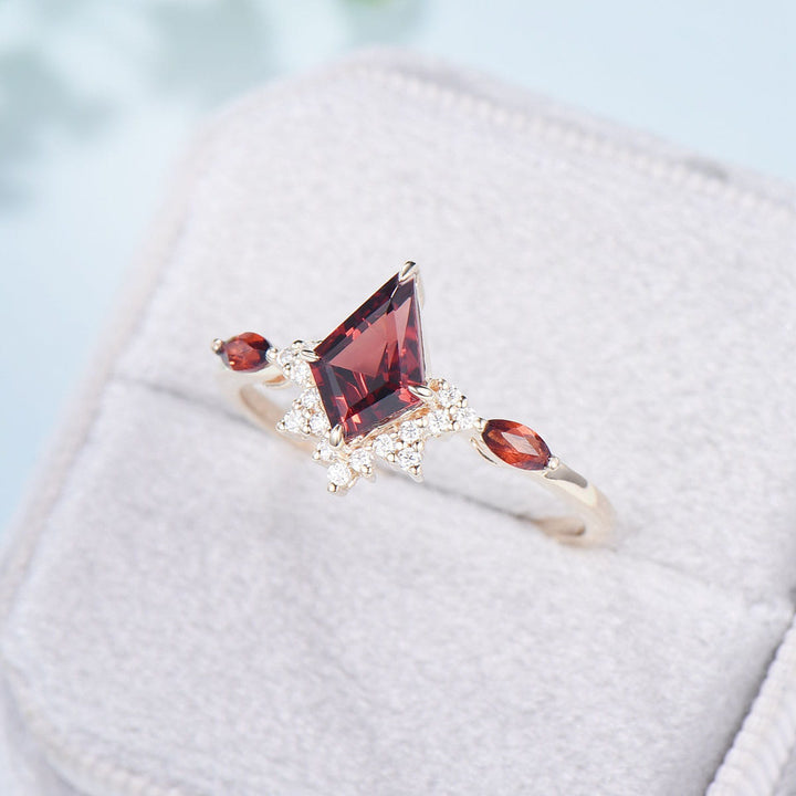 Art Deco Kite Cut Garnet Engagement Ring Vintage Marquise Garnet Wedding Ring Women Gold Promise Ring Valentine's Day Gift Christmas Gift - PENFINE