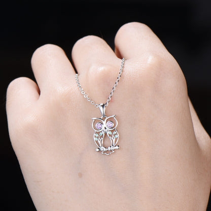 Elegant Owl Pendant Necklace Animal Inspired Amethyst Emerald Pendant Necklace Silver Yellow Gold Emerald Hollow Night Owl Anniversary Gift - PENFINE