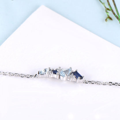 Elegant Pear Shaped Aquamarine Bracelet Multi-Stone Baguette Blue Sapphire Lobster Claw Bracelet Silver Gold Art Deco Anniversary Gift Women - PENFINE