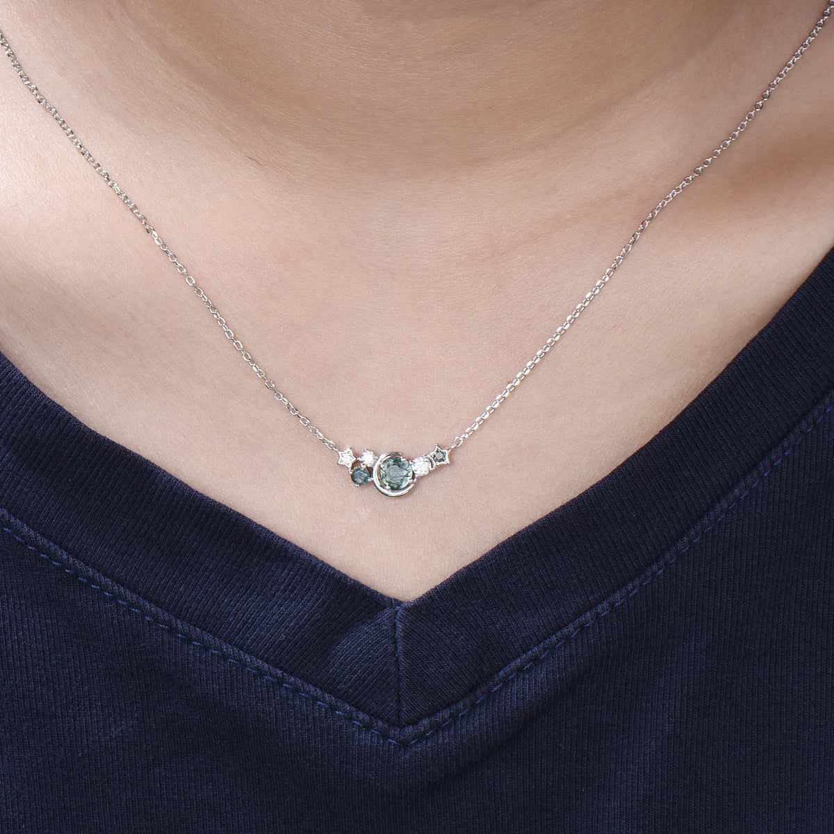 Moss Agate Star Moon Necklace Cluster Pendant Gifts For Women