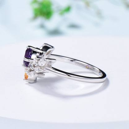 Vintage Amethyst Citrine Engagement Ring For Women Unique angel wing marquise moissanite wedding ring art deco dainty anniversary gift - PENFINE