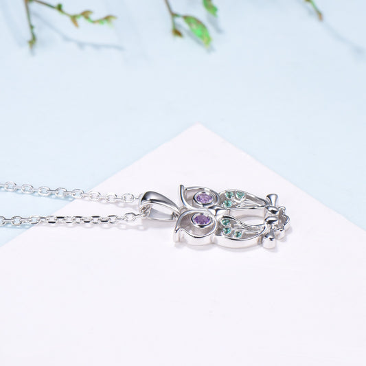 Elegant Owl Pendant Necklace Animal Inspired Amethyst Emerald Pendant Necklace Silver Yellow Gold Emerald Hollow Night Owl Anniversary Gift - PENFINE