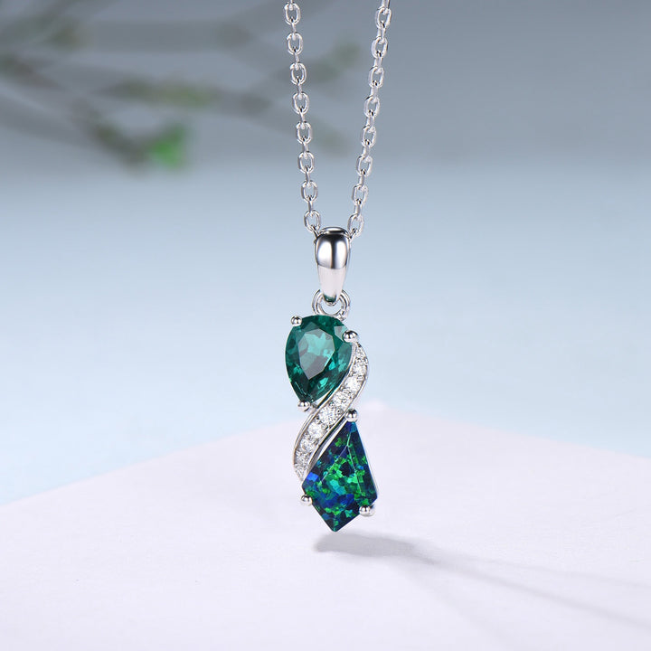 Unique Kite Cut Black Fire Opal Pendant Necklace Women Alternative Moissanite Pear Shaped Emerald Necklace Vintage Snake Anniversary Gifts - PENFINE