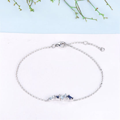 Elegant Pear Shaped Aquamarine Bracelet Multi-Stone Baguette Blue Sapphire Lobster Claw Bracelet Silver Gold Art Deco Anniversary Gift Women - PENFINE