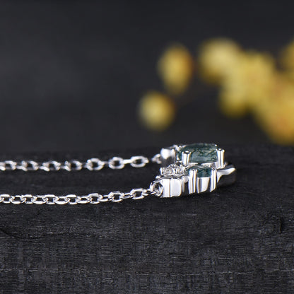 Moss Agate Star Moon Necklace Cluster Pendant Gifts For Women