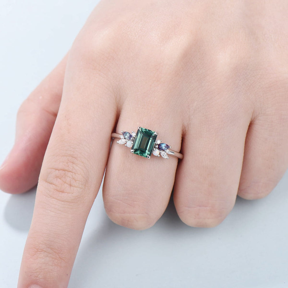 Unique Green Sapphire Engagement Ring Rose Gold Alternative Alexandrite Opal Wedding Ring For Women Vintage Teal Lab Sapphire Promise Ring - PENFINE