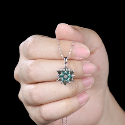 Unique Sunflower Moss Agate Necklace Elegant Natural Inspired Agate Emerald Necklace Double Halo Floral Pendant Leaf Vine Anniversary Gift