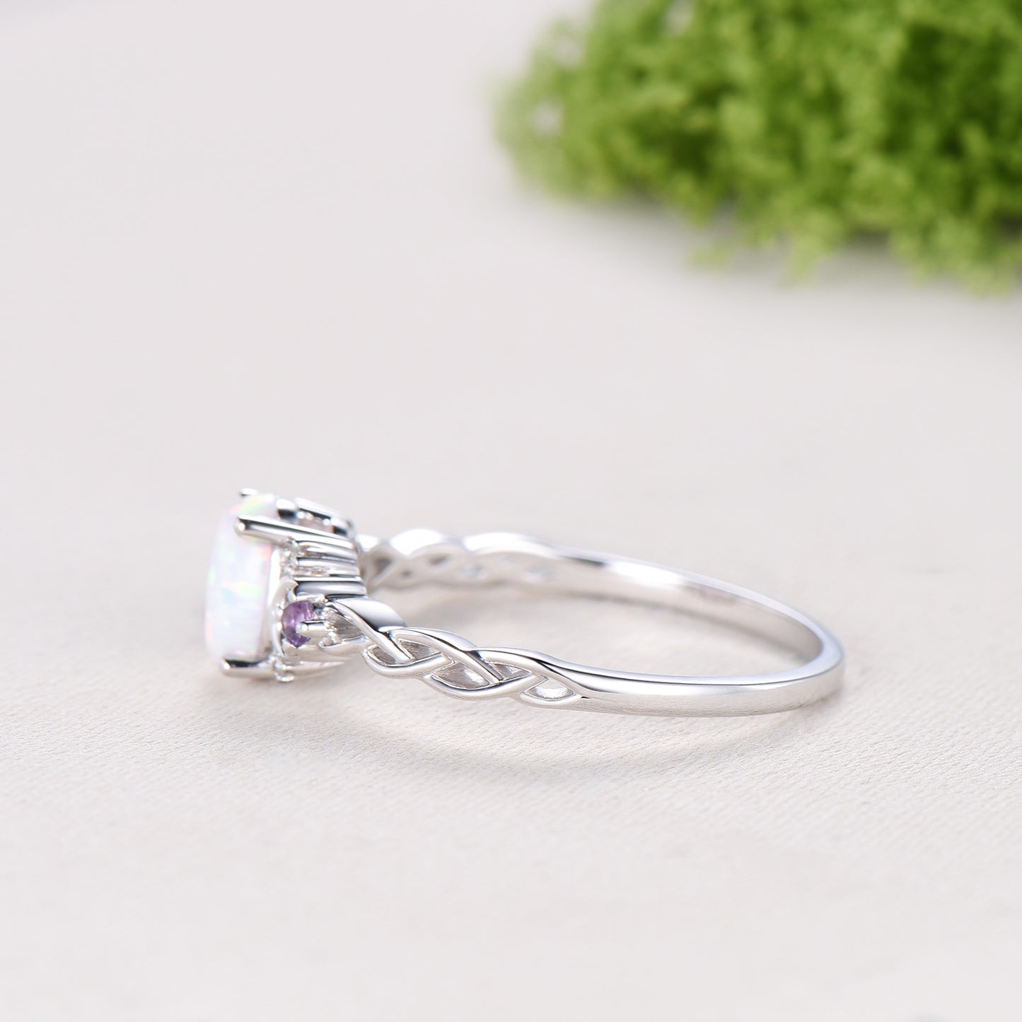 Norse Viking Opal Ring 1.5 Carat Oval Opal Moon Engagement Ring Cluster Amethyst Moissanite Wedding Band Alternative October Birthstone Gift