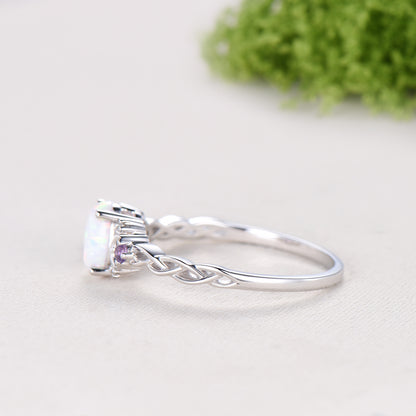 Norse Viking Opal Ring 1.5 Carat Oval Opal Moon Engagement Ring Cluster Amethyst Moissanite Wedding Band Alternative October Birthstone Gift