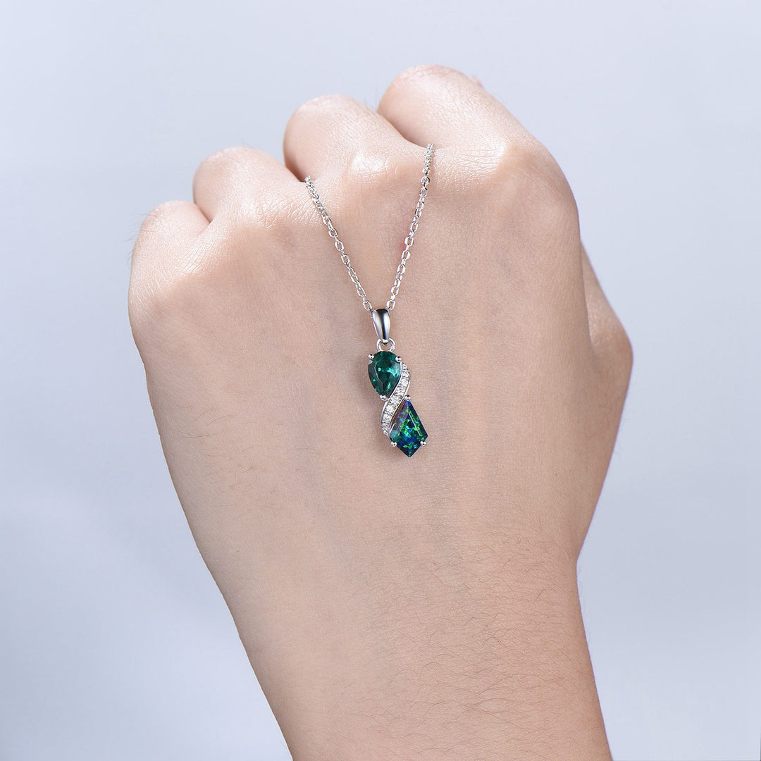 Unique Kite Cut Black Fire Opal Pendant Necklace Women Alternative Moissanite Pear Shaped Emerald Necklace Vintage Snake Anniversary Gifts - PENFINE