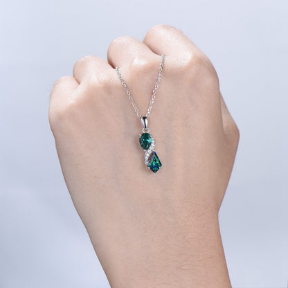 Unique Kite Cut Black Fire Opal Pendant Necklace Women Alternative Moissanite Pear Shaped Emerald Necklace Vintage Snake Anniversary Gifts - PENFINE