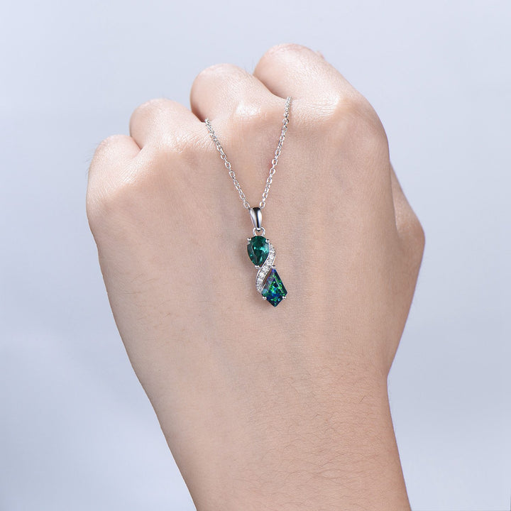 Unique Kite Cut Black Fire Opal Pendant Necklace Women Alternative Moissanite Pear Shaped Emerald Necklace Vintage Snake Anniversary Gifts - PENFINE