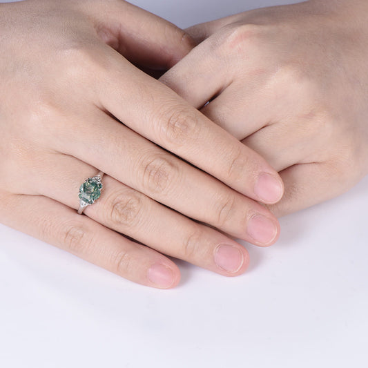Unique Celtic Knot Oval Cut Natural Moss Agate Engagement Ring Unique Norse Viking Cluster Baguette Amethyst Wedding Ring Anniversary gifts