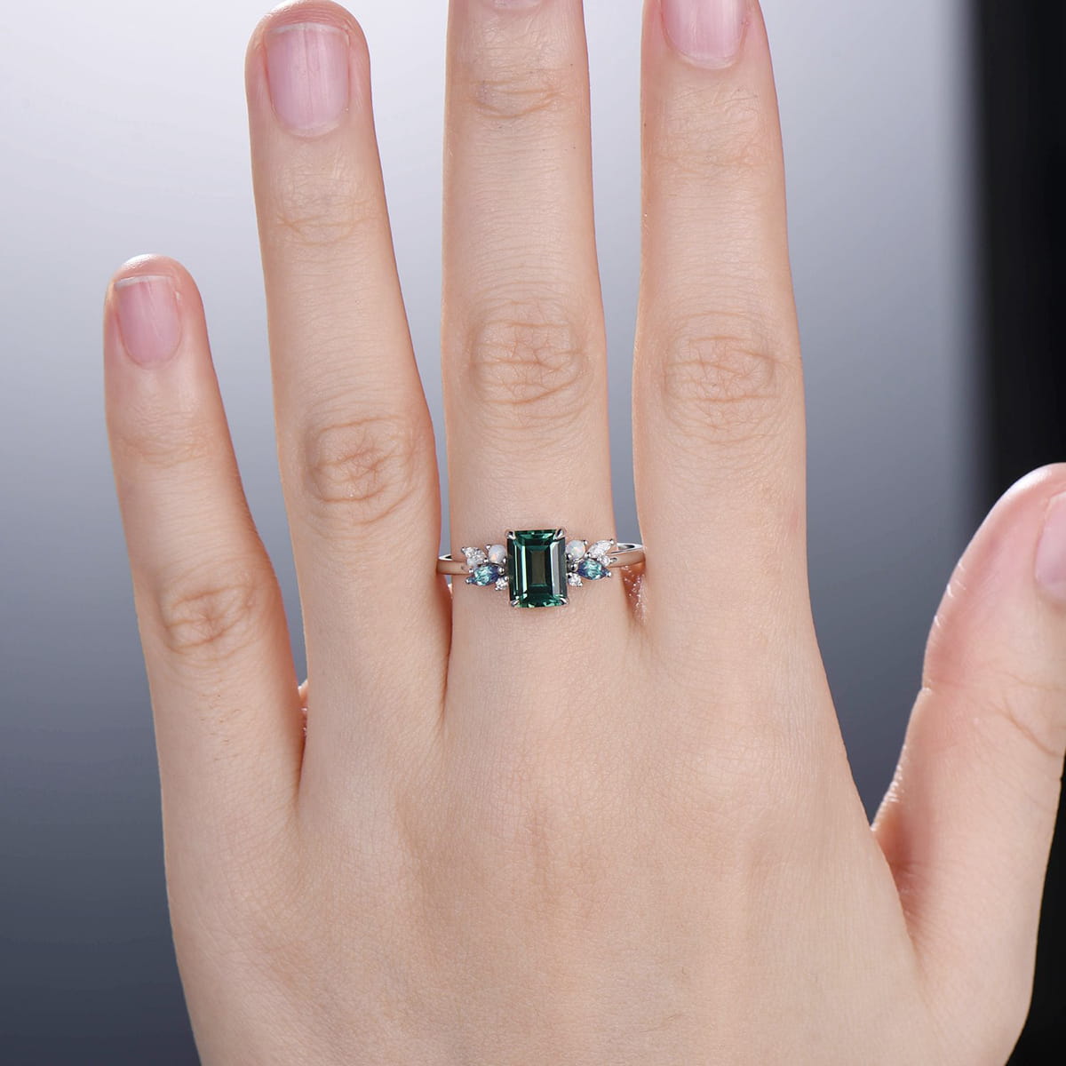 Unique Green Sapphire Engagement Ring Rose Gold Alternative Alexandrite Opal Wedding Ring For Women Vintage Teal Lab Sapphire Promise Ring - PENFINE