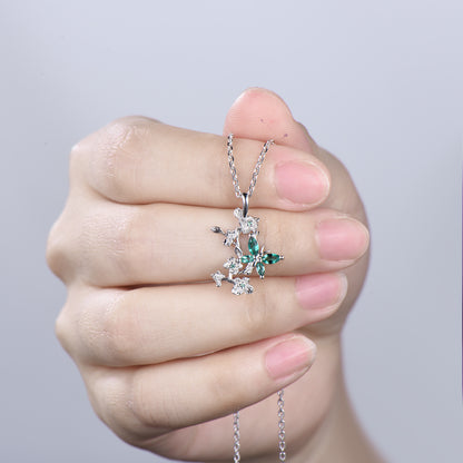 Emerald Green Crystal Butterfly Necklace, Floral Branch Pendant - PENFINE