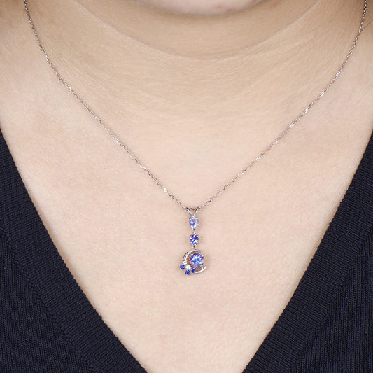 Unique Crescent Moon Tanzanite Necklace Elegant Cluster Sapphire Pendant Necklace 14k/18k White gold silver necklace promise gift for women