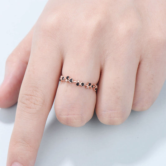 Retro Queen Wedding Band Vintage Black Spinel Stacking Ring For Women Rose Gold Art Deco fianc??¨¬|e Wedding Ring Anniversary Gift - PENFINE
