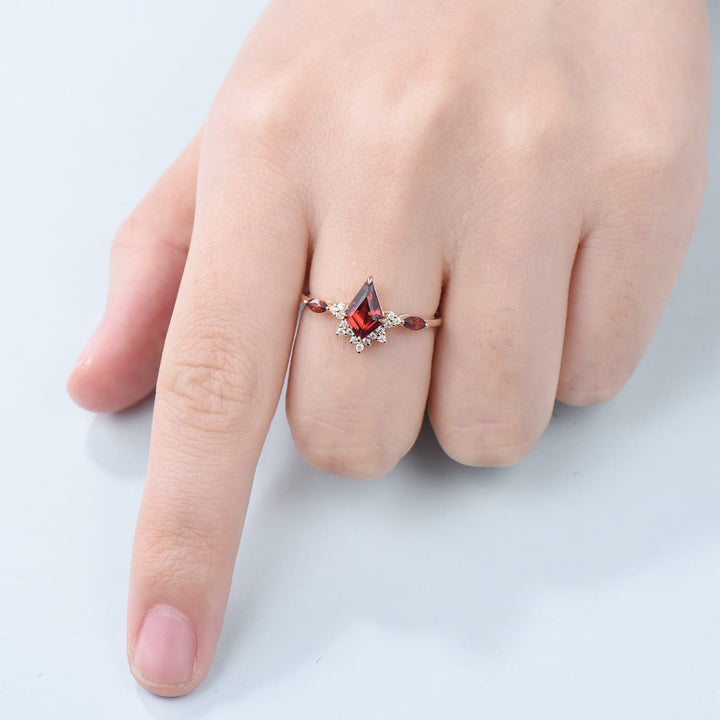 Art Deco Kite Cut Garnet Engagement Ring Vintage Marquise Garnet Wedding Ring Women Gold Promise Ring Valentine's Day Gift Christmas Gift - PENFINE