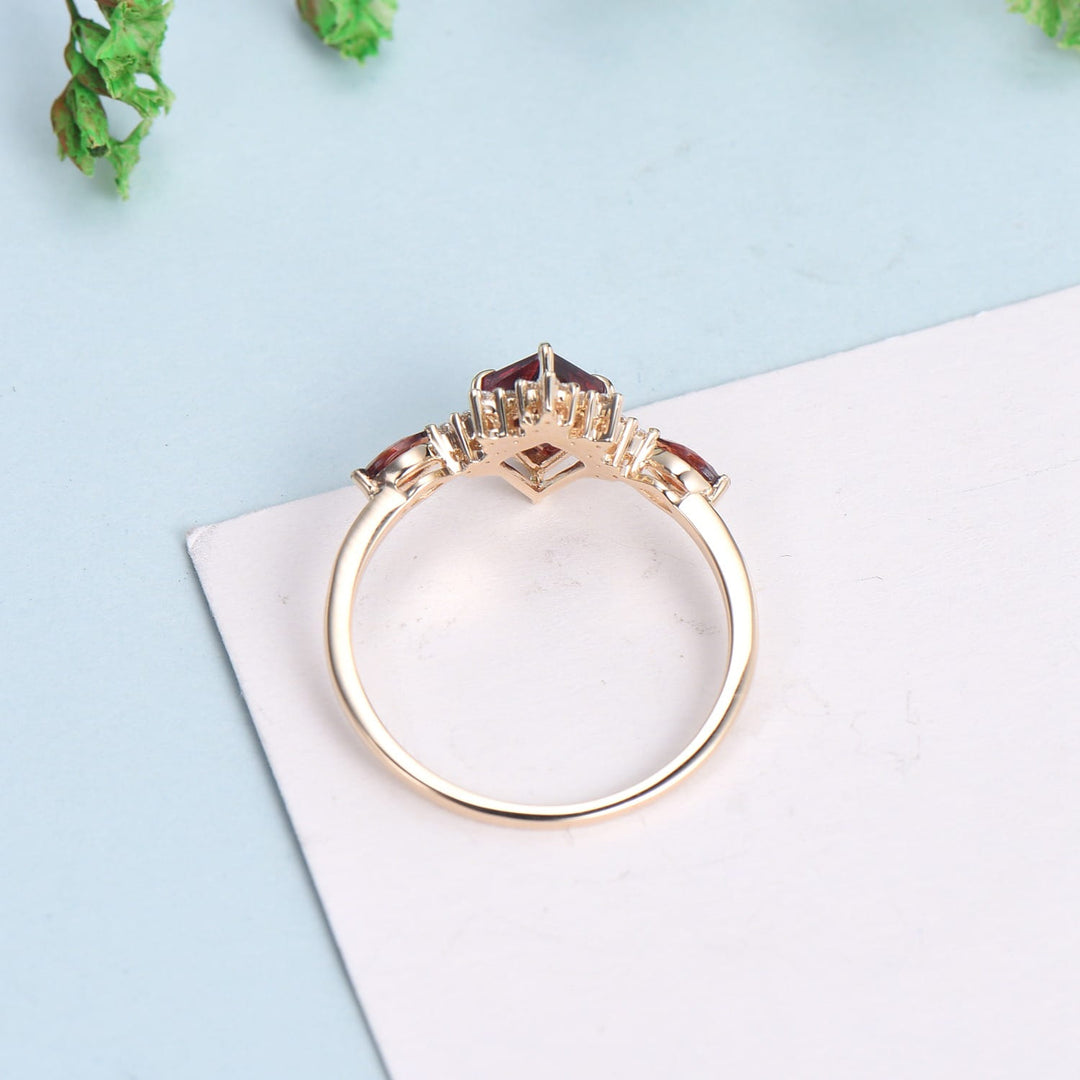 Art Deco Kite Cut Garnet Engagement Ring Vintage Marquise Garnet Wedding Ring Women Gold Promise Ring Valentine's Day Gift Christmas Gift - PENFINE