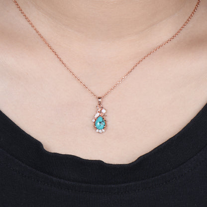 1.25CT Teardrop Cut Turquoise Leaf Wedding Necklace White Opal Branch Pendant