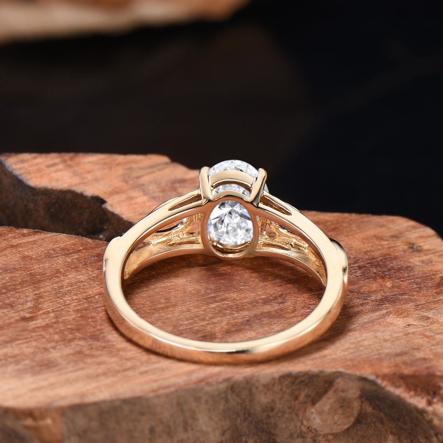 Oval Moissanite Engagement Ring, 14k Yellow Gold Infinite Love Band