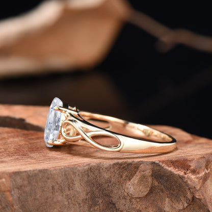 Oval Moissanite Engagement Ring, 14k Yellow Gold Infinite Love Band