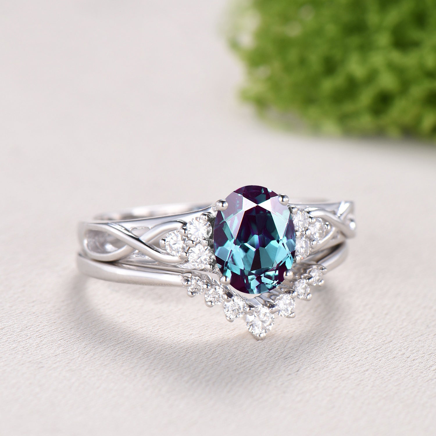 Celtic Norse Viking Alexandrite Engagement Ring Set Vintage Art