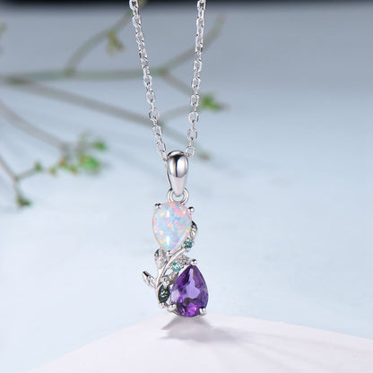 Nature Inspired Opal Amethyst Pendant Necklace Women Unique Alternative Stud Earrings Branch Snake pear shaped leaf wedding set promise gift - PENFINE