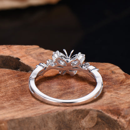 Handmade Butterfly Moissanite Engagement Ring, Sapphire Accent, White Gold